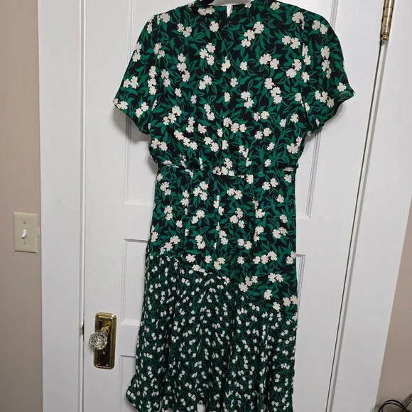 Green mixed floral blouson midi dress Ann Taylor size 0 - Picture 6 of 11